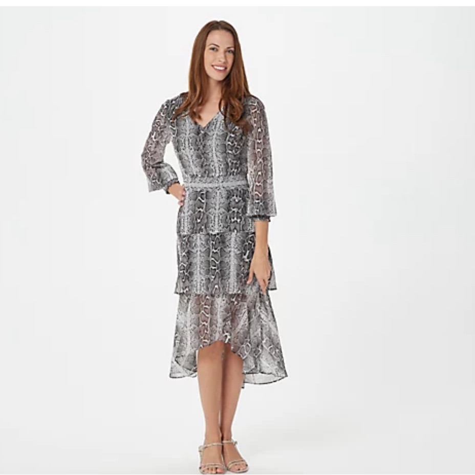 Sam Edelman Women’s Snakeskin Tiered Ruffle Midi Dress Long Sleeve Size 1x Nwt